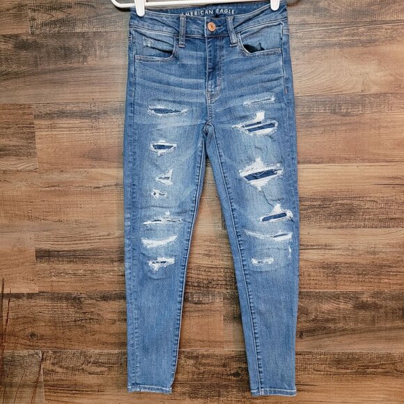 American Eagle Jeans 2 R Jegging Super Stretch Hi Rise Crop Medium Light Wash - Picture 1 of 11